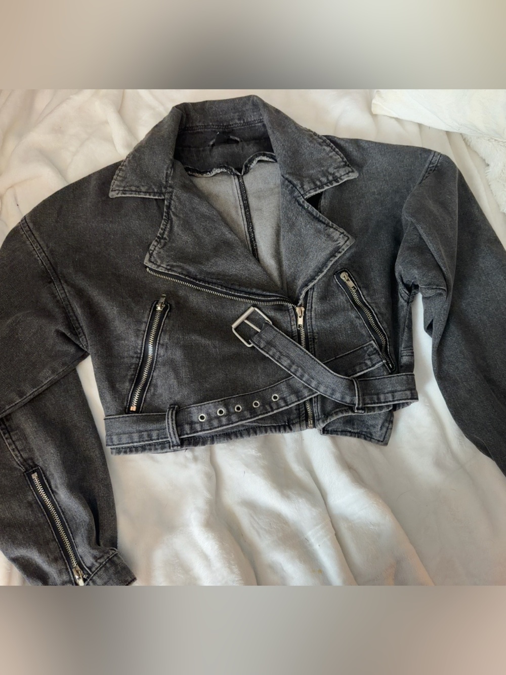 Windsor Gray Denim Moto Jacket Size Small